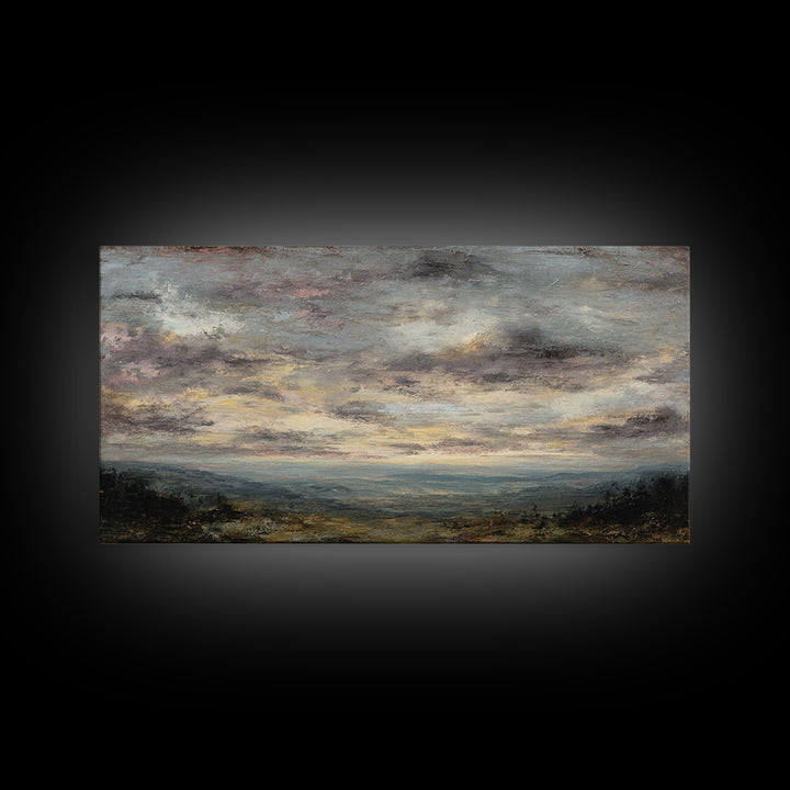 Dramatic Cloudscape over a Distant Valley Framed Canvas Print, Above Sofa Art, Canvas Wall Art, Living Room Decor, Statement, ASA-2x1-97