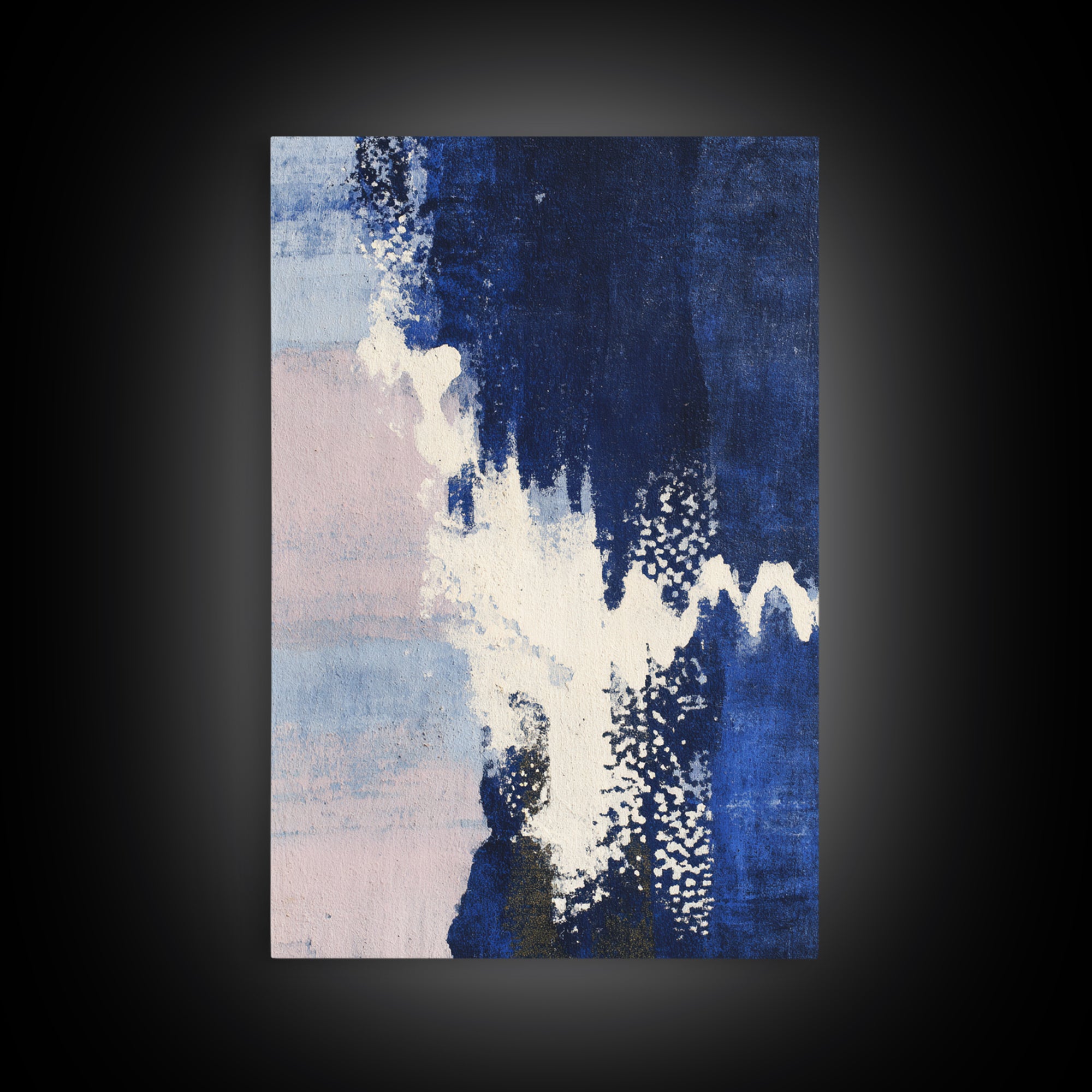 Bold Navy and Ivory Abstract Brushwork Framed Canvas Print, Above Sofa Art, Gallery Decor, Living Room Decor, Statement, ASA-2x3-2