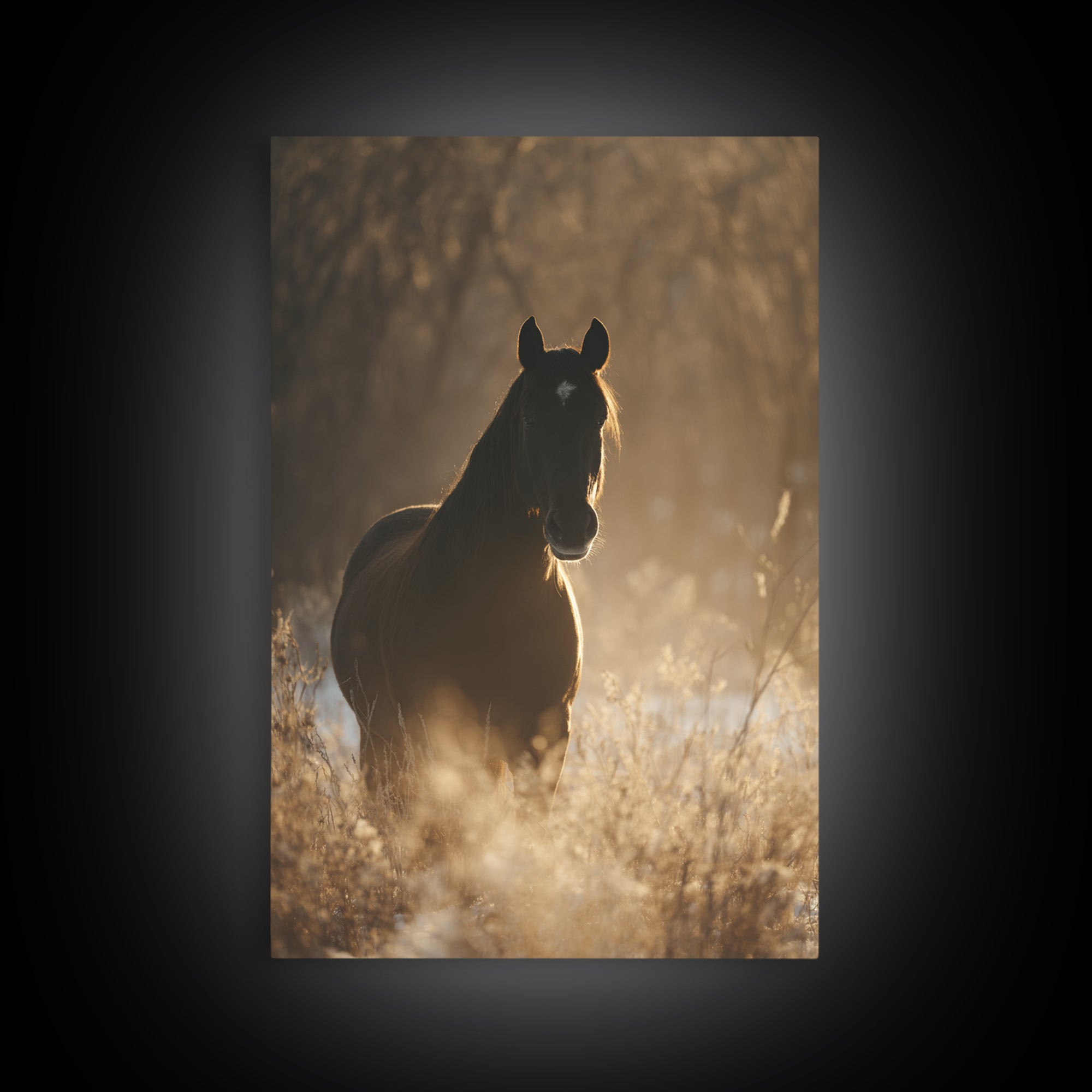 Statement Horse Silhouette Framed Canvas Print, Above Sofa Art, Boho Decor, Living Room Decor, Oil Painting, Statement, ASA-2x3-21