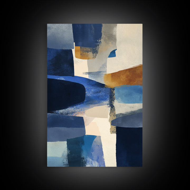 Bold Navy and Ivory Abstract Brushwork Framed Canvas Print, Above Sofa Art, Gallery Decor, Living Room Decor, Statement, ASA-2x3-26