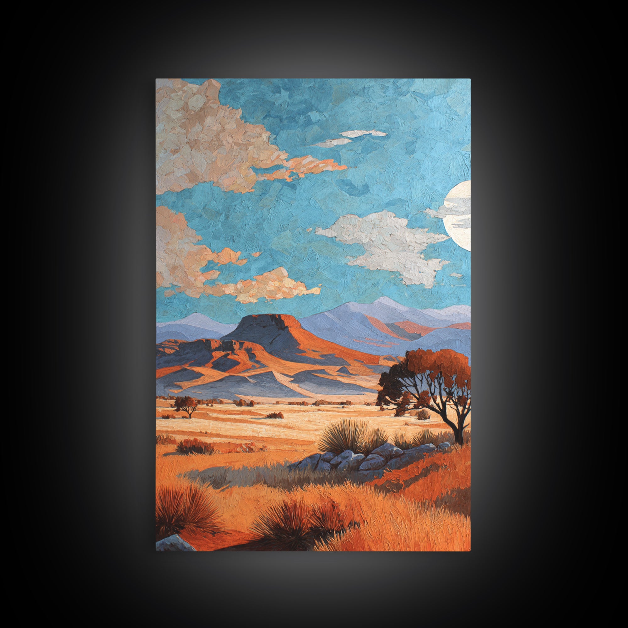 Desert Mesa Panorama Framed Canvas Print, Above Sofa Art, Framed Wall Art, Living Room Decor, Oil Painting, Statement, ASA-2x3-28