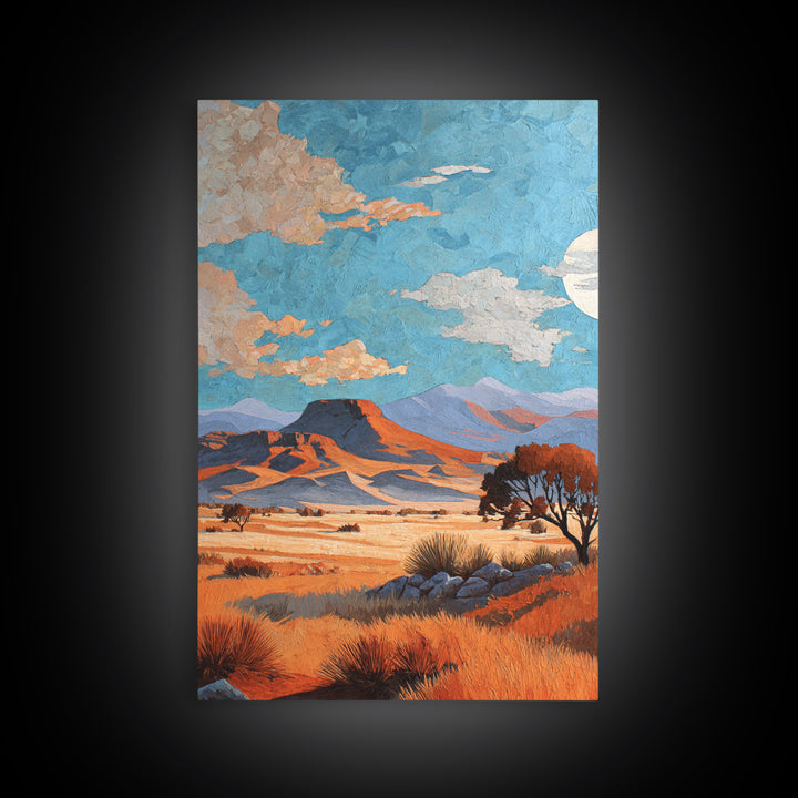 Desert Mesa Panorama Framed Canvas Print, Above Sofa Art, Framed Wall Art, Living Room Decor, Oil Painting, Statement, ASA-2x3-28