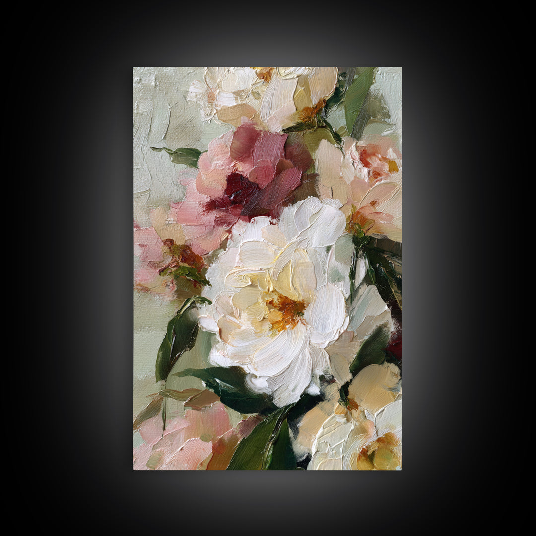 Large Expressive Floral Bouquet Framed Canvas Print, Above Sofa Art, Art Print, Living Room Decor, Fine Art, Statement, ASA-2x3-38