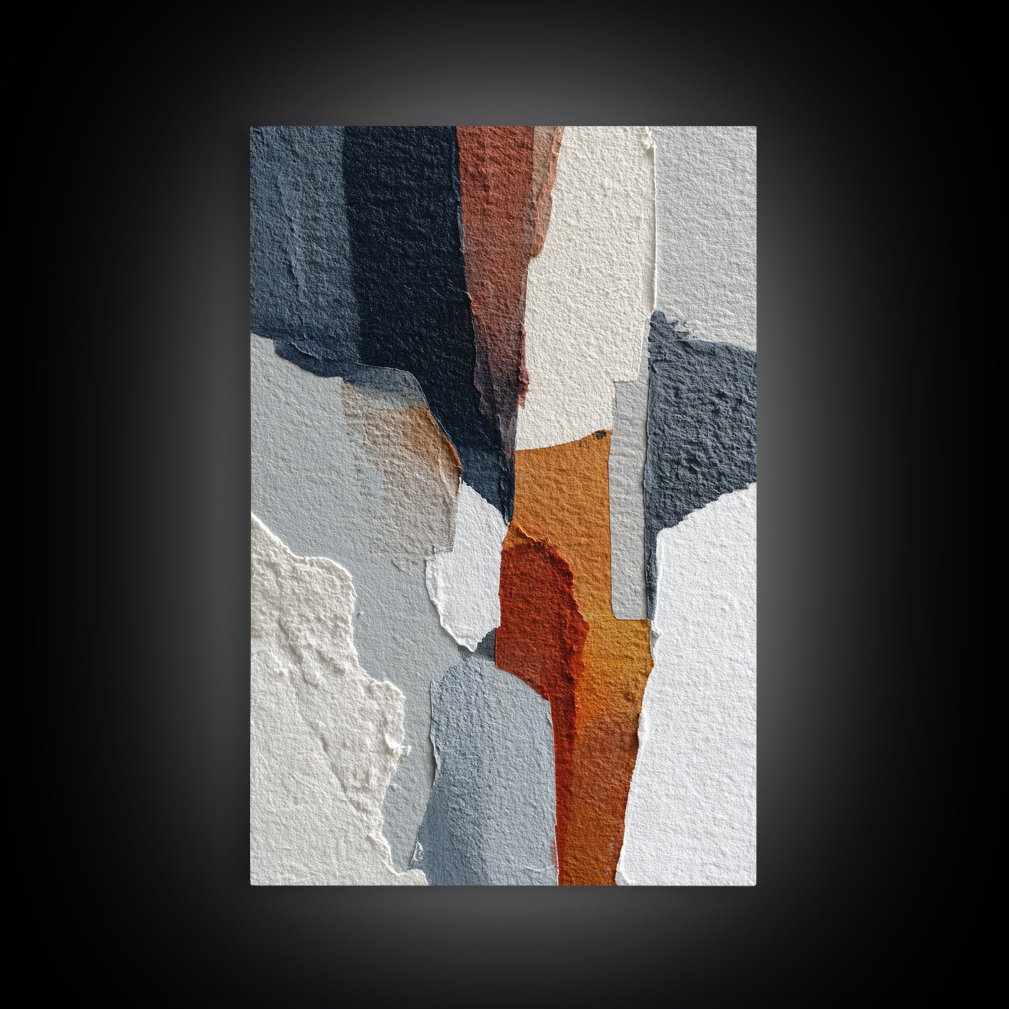 Luxury Monochrome Stone Composition Framed Canvas Print, Above Sofa Art, Minimalist Wall Art, Living Room Decor, Oil Painting, ASA-2x3-51