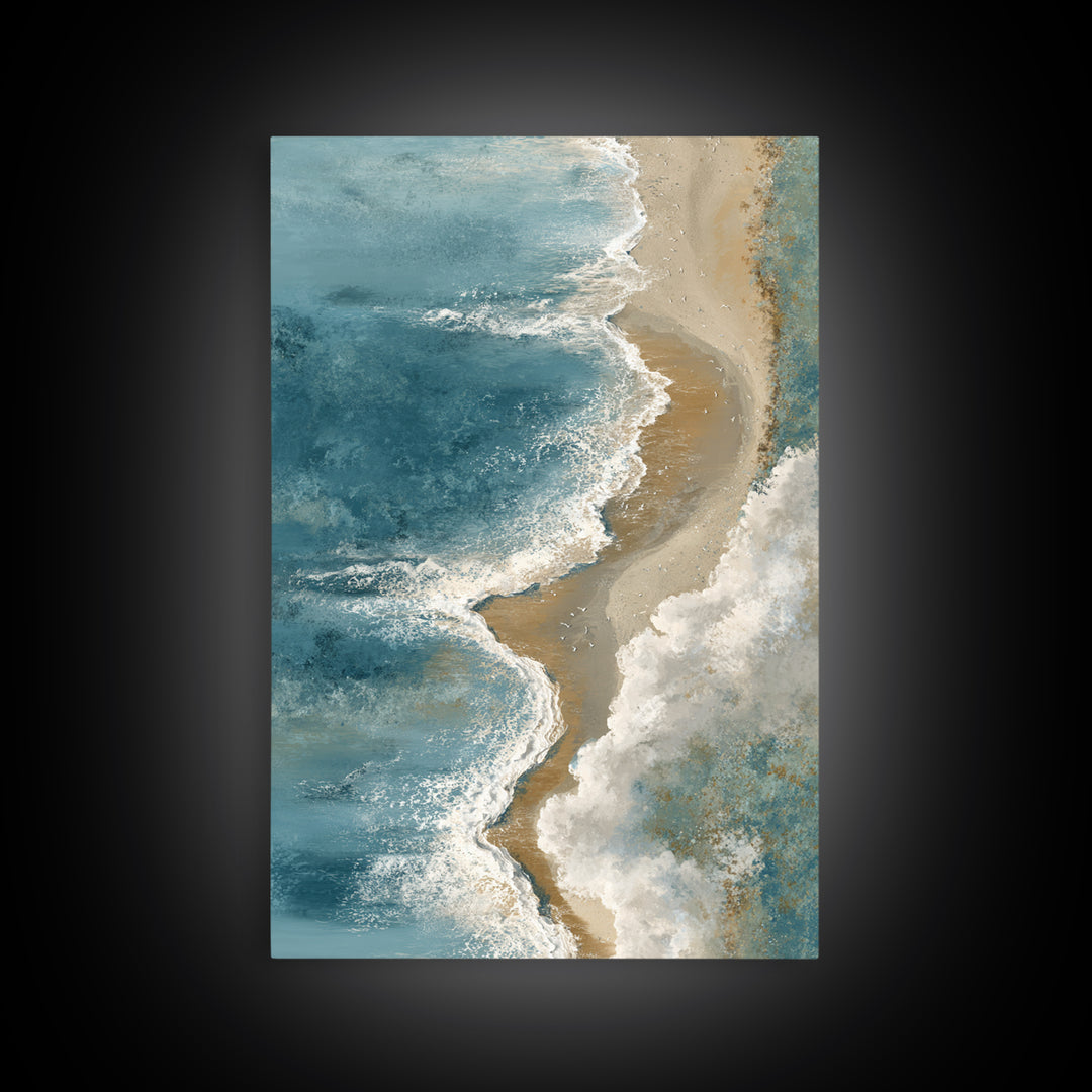 Panoramic Coastal Shoreline from an Aerial View Framed Canvas Print, Above Sofa Art, Boho Decor, Living Room Decor, Statement, ASA-2x3-59