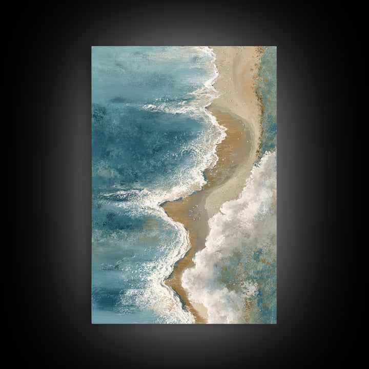 Panoramic Coastal Shoreline from an Aerial View Framed Canvas Print, Above Sofa Art, Boho Decor, Living Room Decor, Statement, ASA-2x3-59