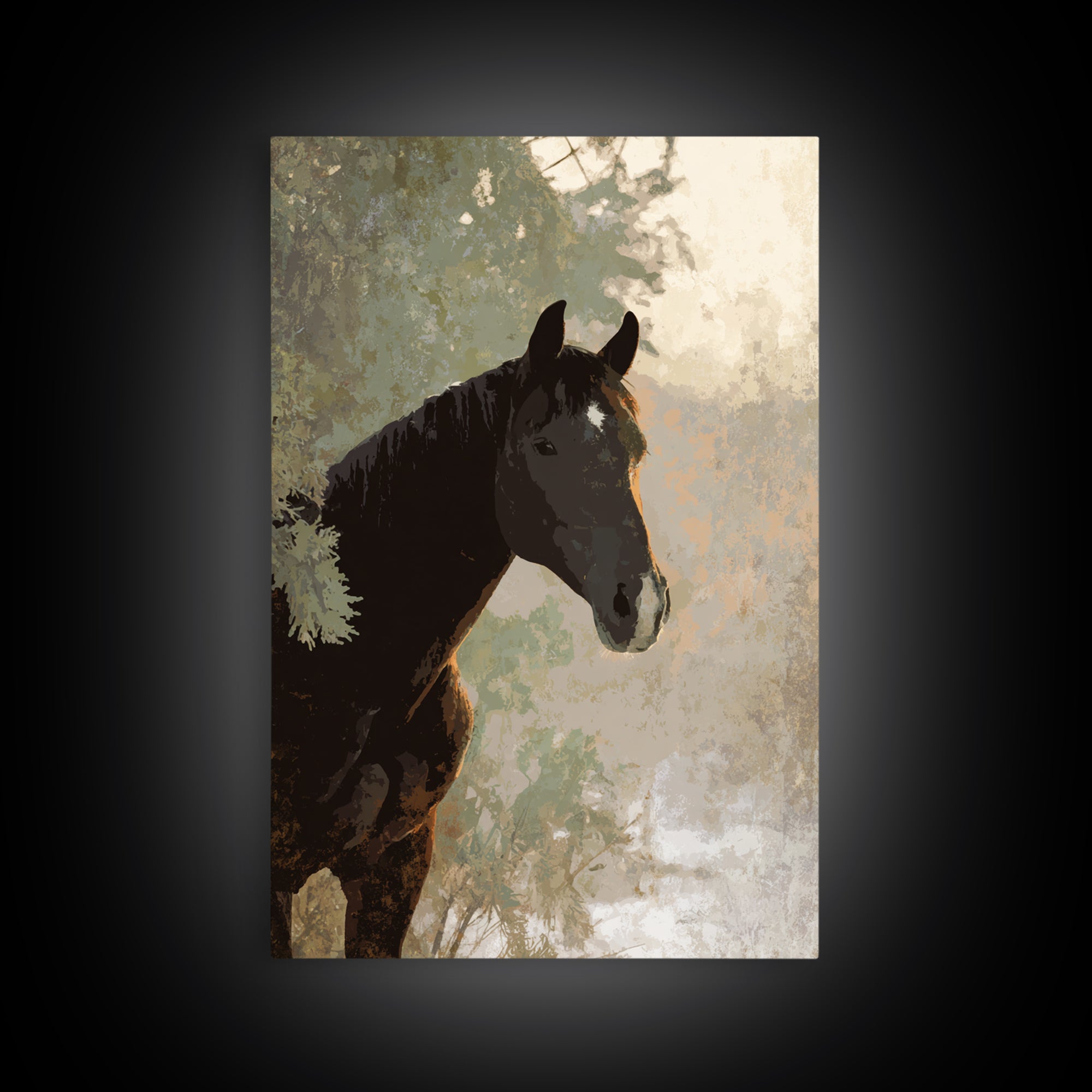 Statement Horse Silhouette Framed Canvas Print, Above Sofa Art, Mid Century Modern, Living Room Decor, Fine Art, Statement, ASA-2x3-69