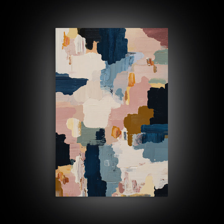 Bold Navy and Ivory Abstract Brushwork Framed Canvas Print, Above Sofa Art, Living Room Decor, Abstract Art, Statement, ASA-2x3-74