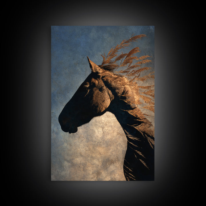 Statement Horse Silhouette Framed Canvas Print, Above Sofa Art, Mid Century Modern, Living Room Decor, Fine Art, Statement, ASA-2x3-93