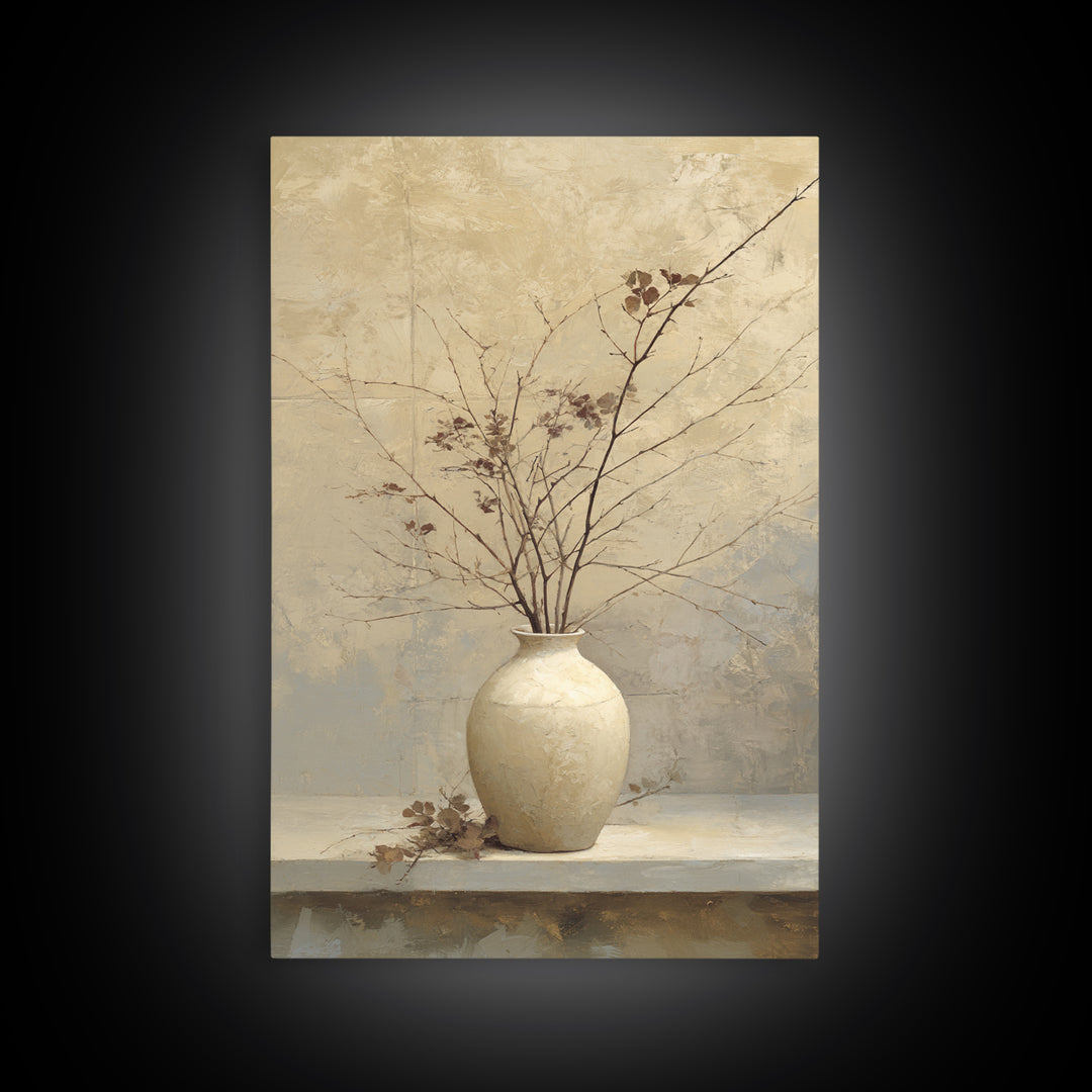 Large Neutral Still Life Framed Canvas Print, Above Sofa Art, Printable Wall Art, Living Room Decor, Watercolor Art, Statement, ASA-2x3-94