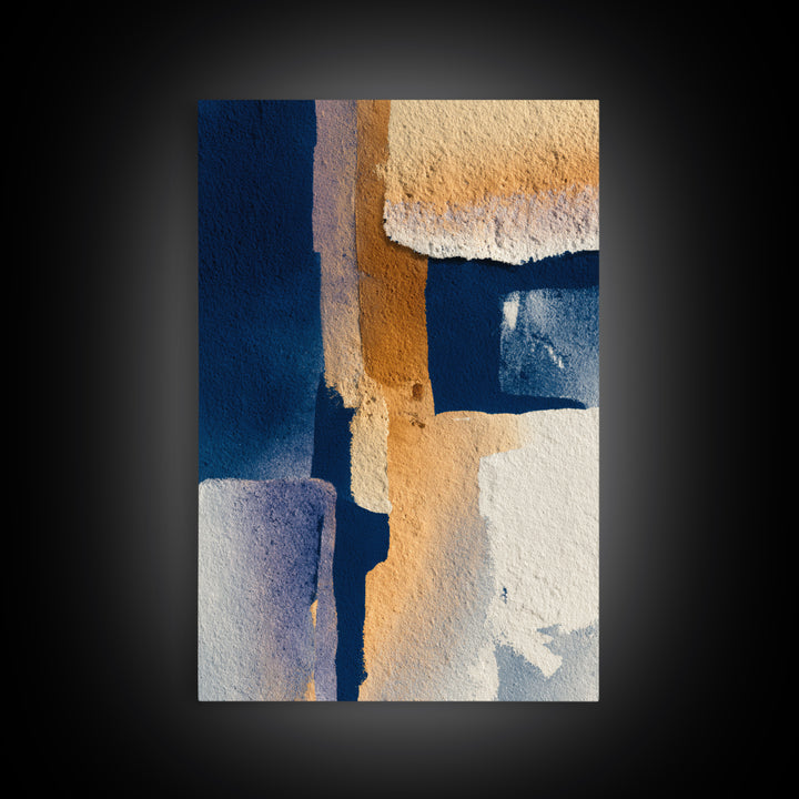 Bold Navy and Ivory Abstract Brushwork Framed Canvas Print, Above Sofa Art, Living Room Decor, Abstract Art, Statement, ASA-2x3-98