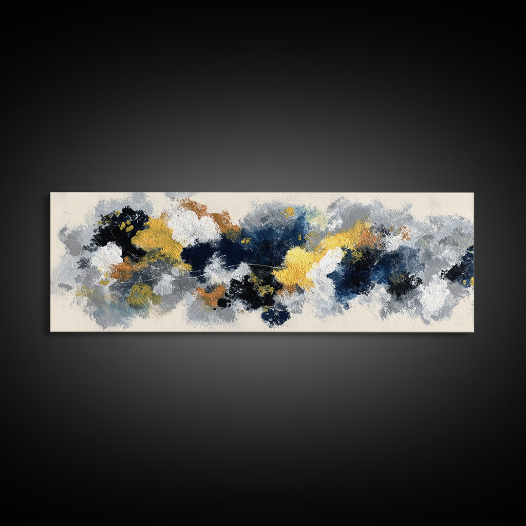 Bold Navy and Ivory Abstract Brushwork Canvas Print, Above Sofa Art, Textured Painting, Living Room Decor, Statement, ASA-3x1-10