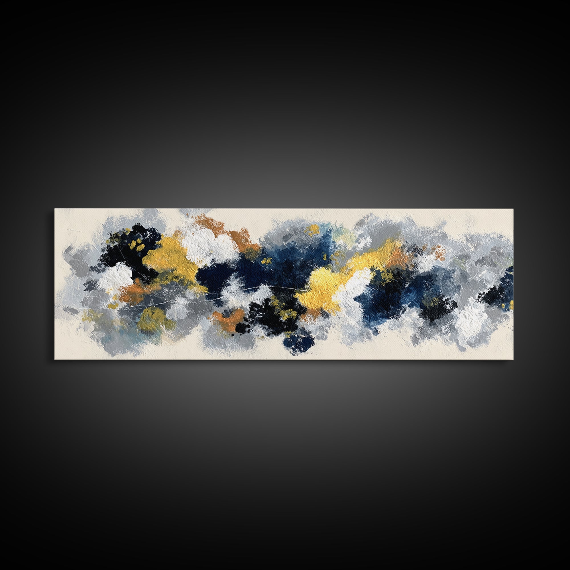 Bold Navy and Ivory Abstract Brushwork Canvas Print, Above Sofa Art, Textured Painting, Living Room Decor, Statement, ASA-3x1-10