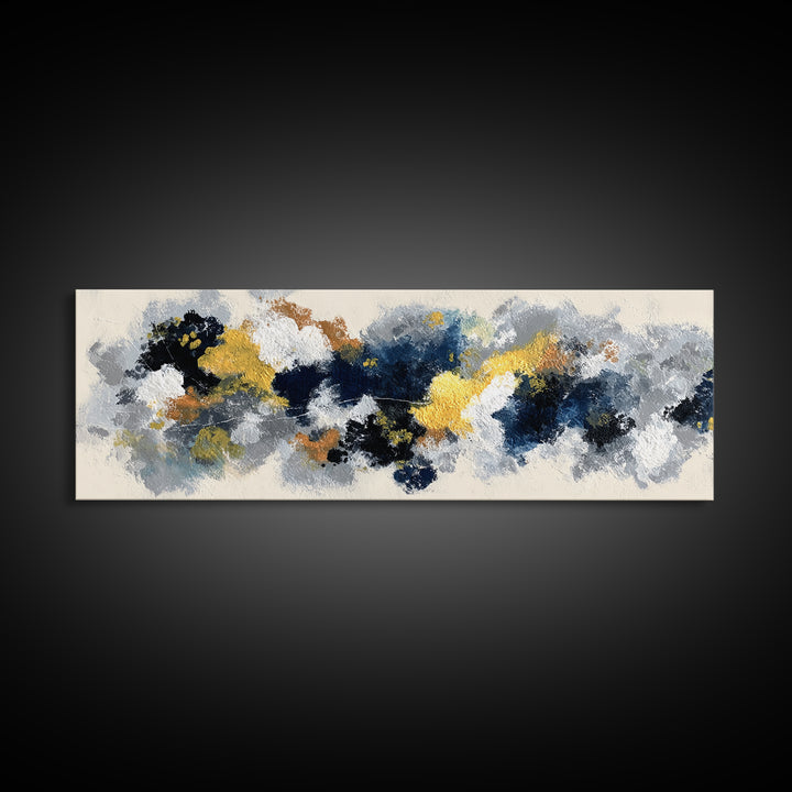 Bold Navy and Ivory Abstract Brushwork Canvas Print, Above Sofa Art, Textured Painting, Living Room Decor, Statement, ASA-3x1-10