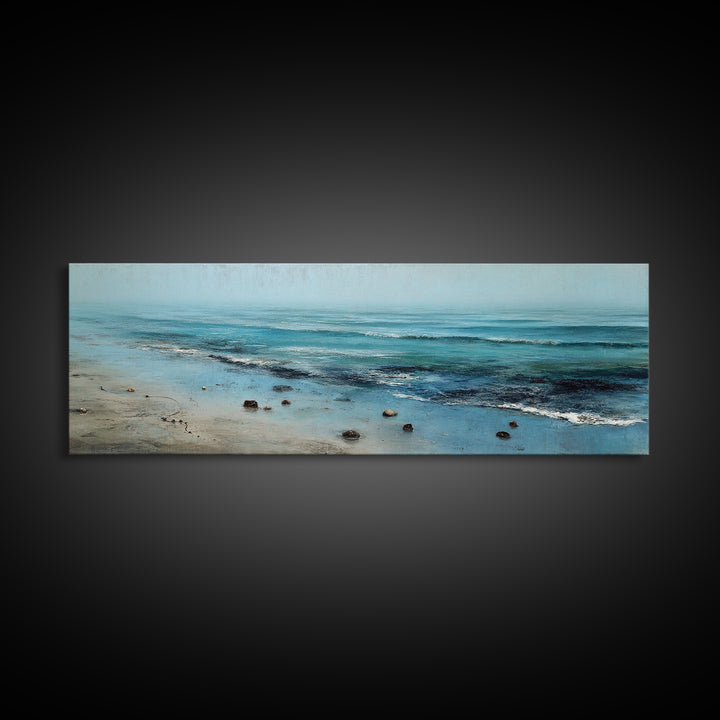 Moody Seascape at Twilight Canvas Print, Above Sofa Art, Floral Wall Art, Living Room Decor, Abstract Art, Statement, ASA-3x1-100