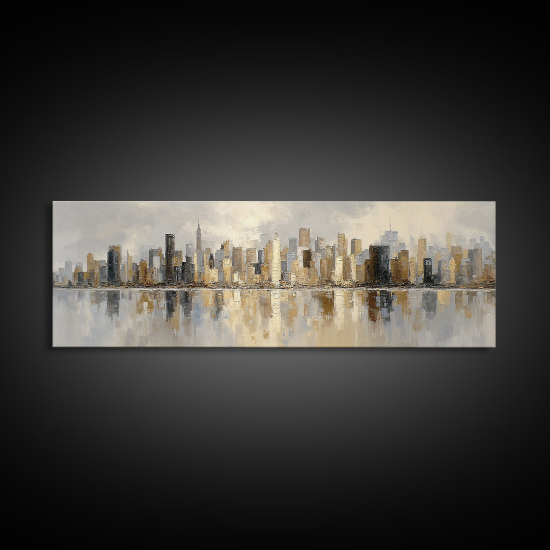 Quiet City Skyline Reduced to Elegant Shapes Canvas Print, Above Sofa Art, Floral Wall Art, Living Room Decor, Abstract Art, ASA-3x1-14