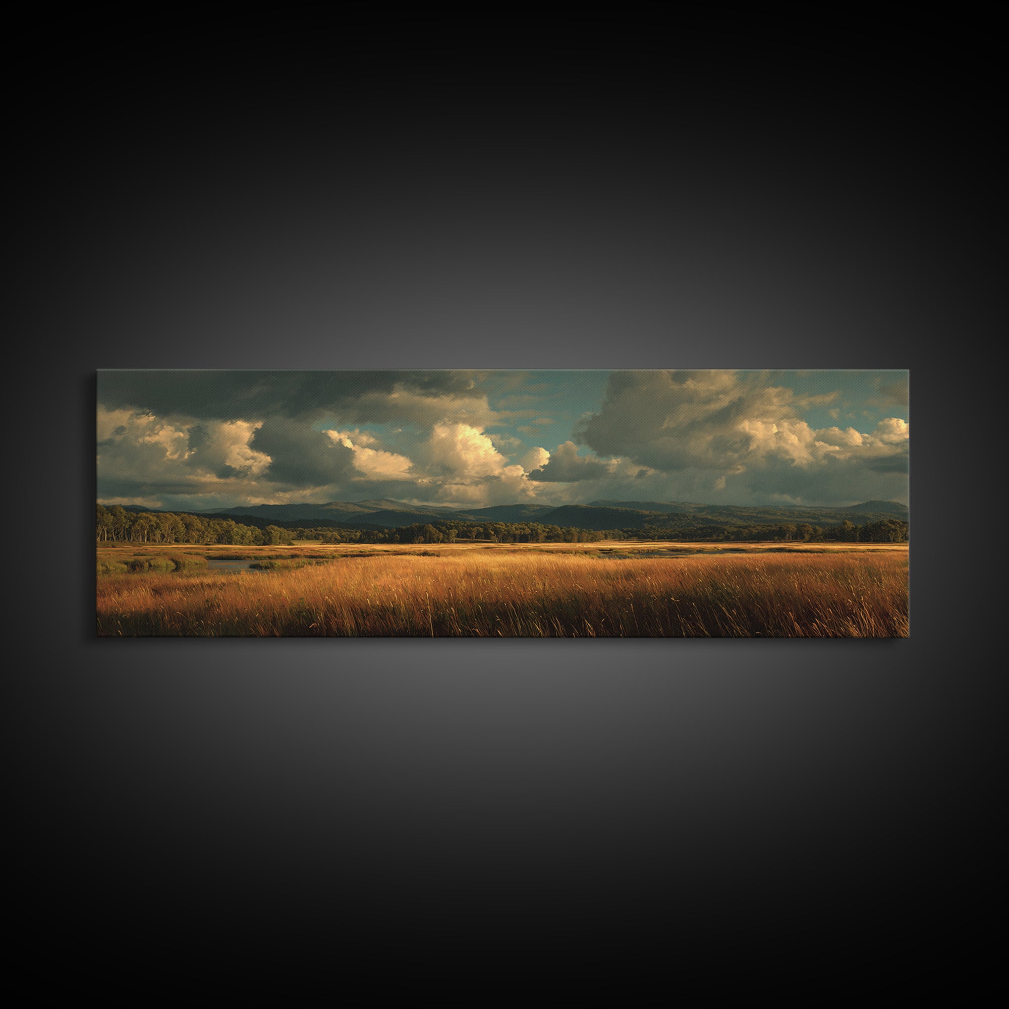 Wide Olive and Beige Meadow Panorama Framed Canvas Print, Above Sofa Art, Wall Art, Living Room Decor, Fine Art, Statement, ASA-3x1-2