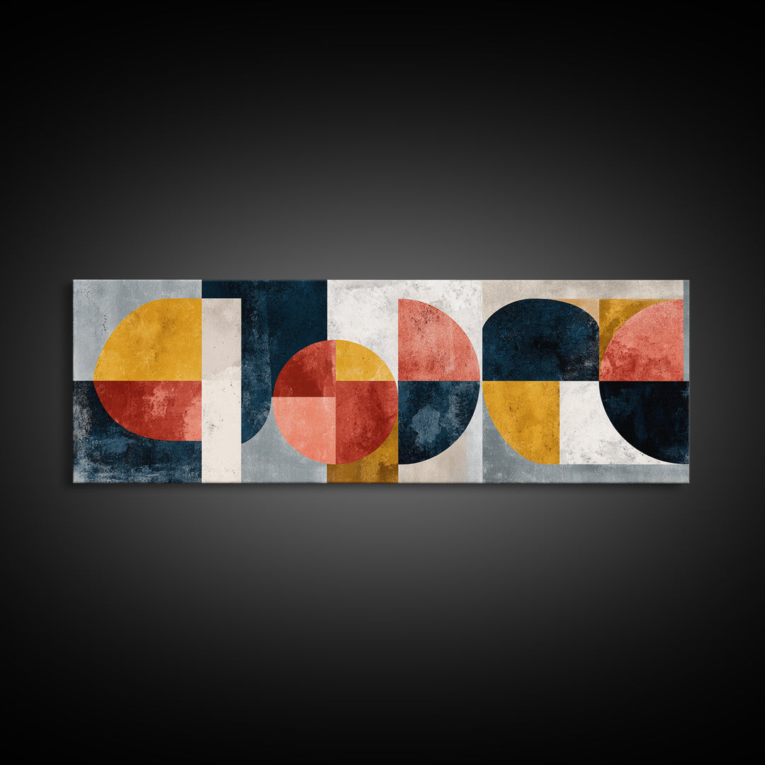 Bold Mid Century Geometric Forms Canvas Print, Above Sofa Art, Floral Wall Art, Living Room Decor, Fine Art, Statement, ASA-3x1-20