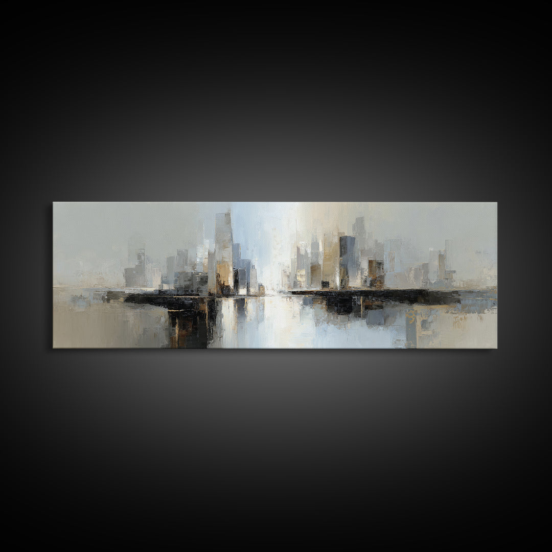 Quiet City Skyline Reduced to Elegant Shapes Canvas Print, Above Sofa Art, Mid Century Modern, Living Room Decor, Statement, ASA-3x1-38