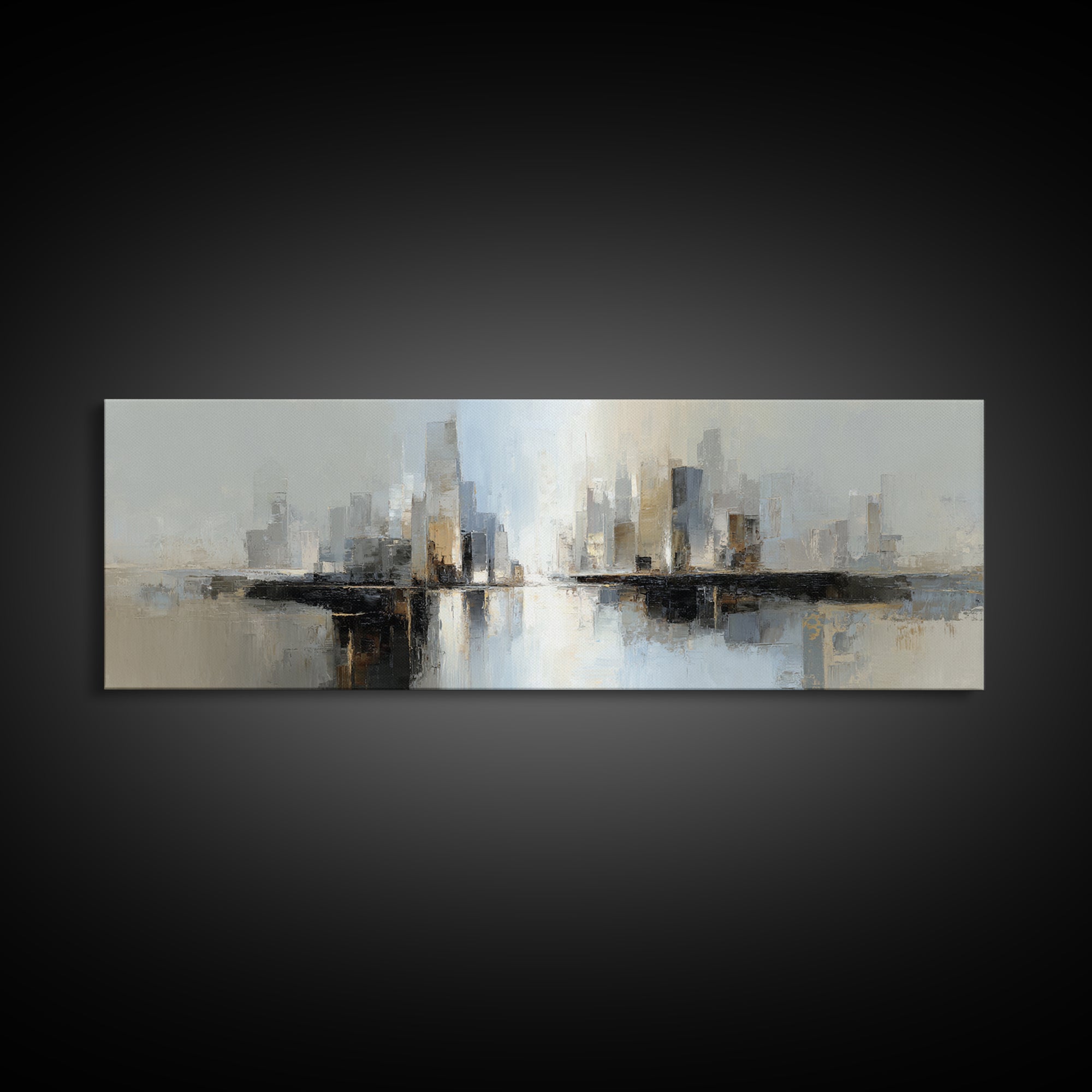 Quiet City Skyline Reduced to Elegant Shapes Canvas Print, Above Sofa Art, Mid Century Modern, Living Room Decor, Statement, ASA-3x1-38