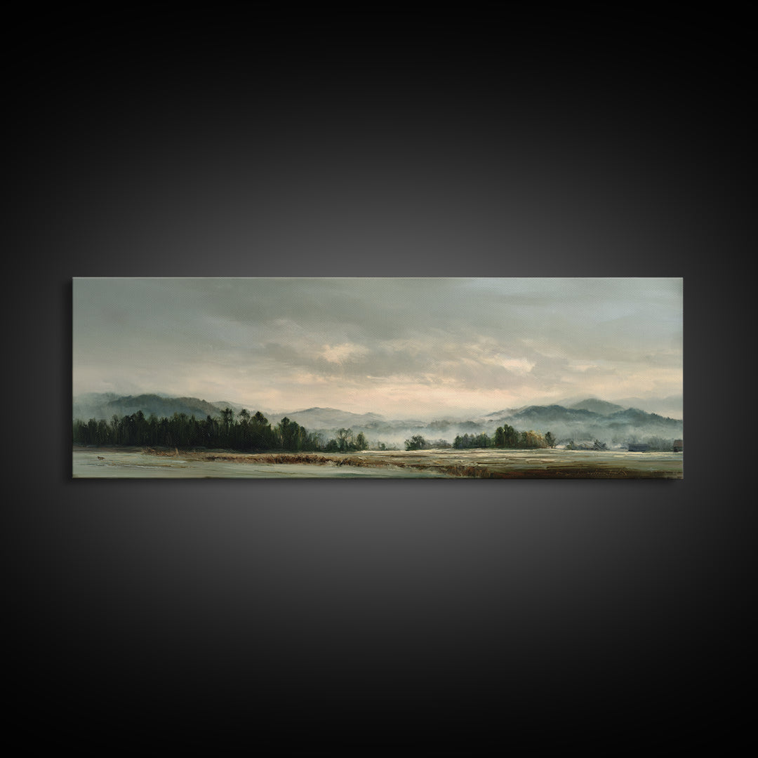 Gallery Style Landscape with Expansive Negative Space Canvas Print, Above Sofa Art, Botanical Wall Art, Living Room Decor, ASA-3x1-40
