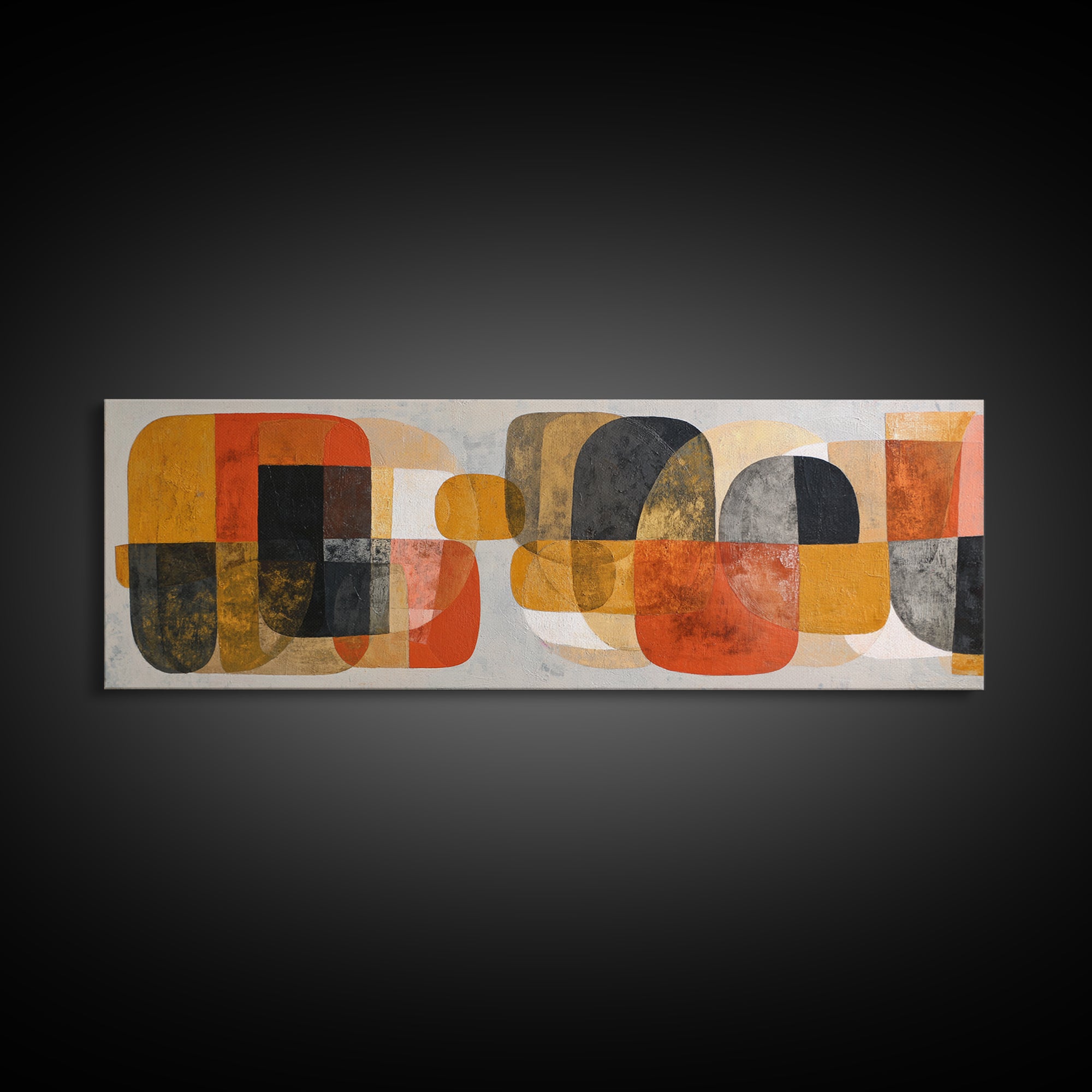 Bold Mid Century Geometric Forms Framed Canvas Print, Above Sofa Art, Gallery Decor, Living Room Decor, Abstract Art, Statement, ASA-3x1-44