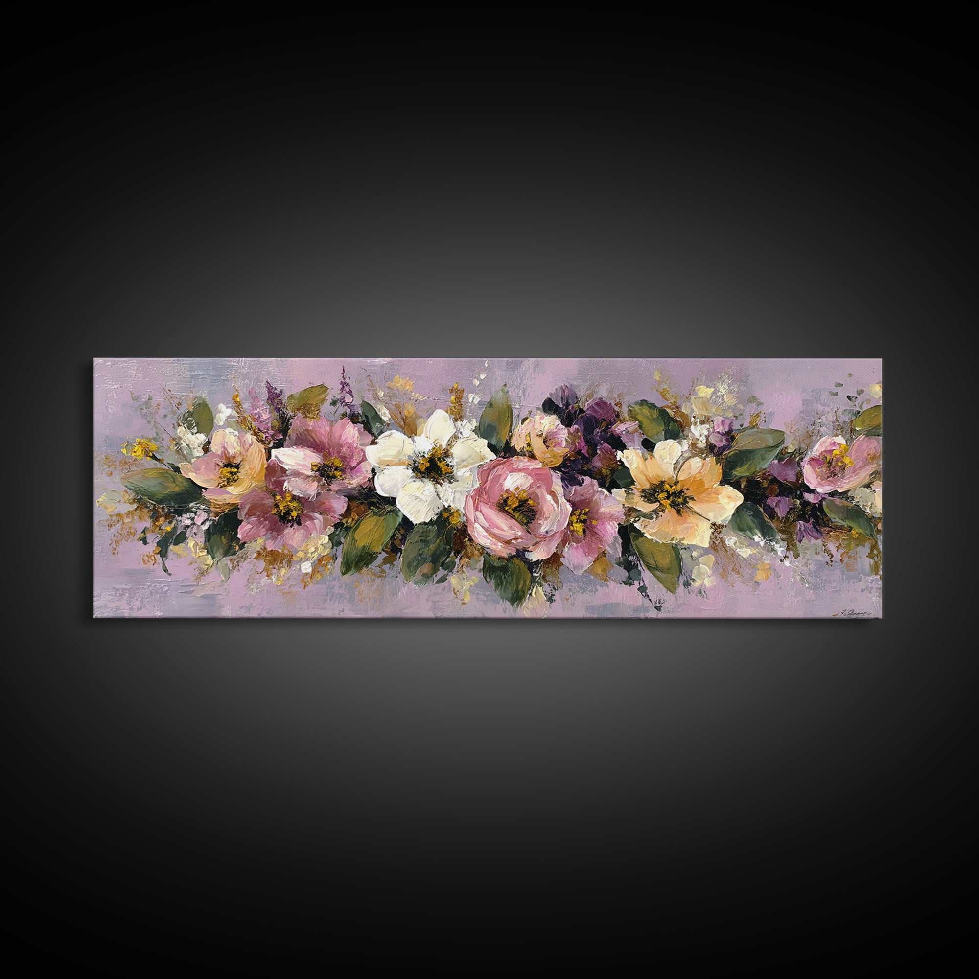 Large Expressive Floral Bouquet Canvas Print, Above Sofa Art, Frame Tv Art, Living Room Decor, Statement, Coastal Wall Art, ASA-3x1-46