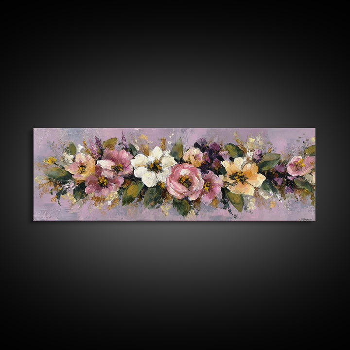 Large Expressive Floral Bouquet Canvas Print, Above Sofa Art, Frame Tv Art, Living Room Decor, Statement, Coastal Wall Art, ASA-3x1-46