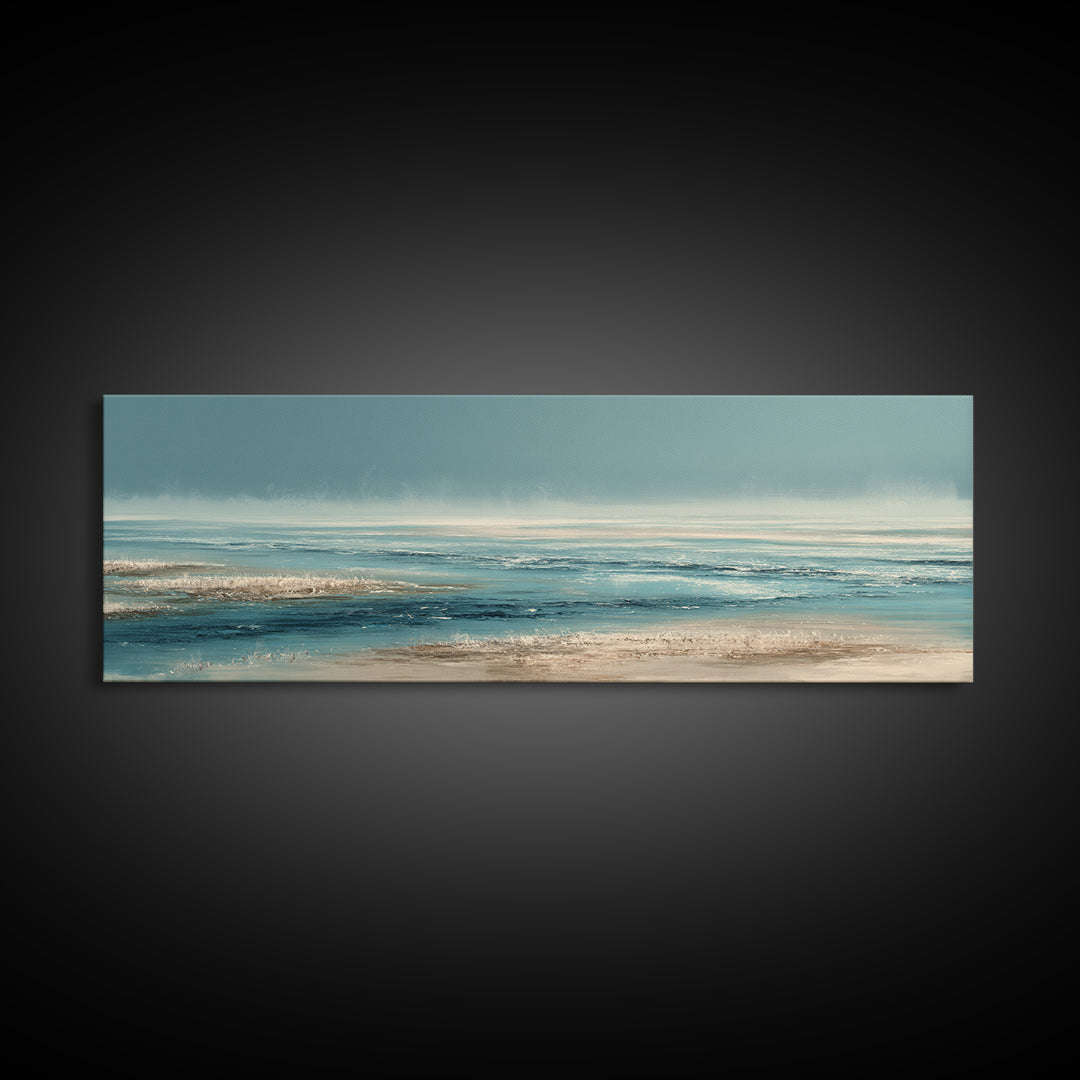 Moody Seascape at Twilight Framed Canvas Print, Above Sofa Art, Luxury Decor, Living Room Decor, Abstract Art, Statement, ASA-3x1-52