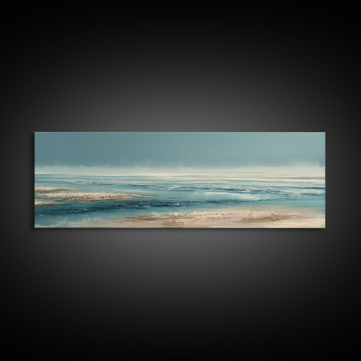 Moody Seascape at Twilight Framed Canvas Print, Above Sofa Art, Luxury Decor, Living Room Decor, Abstract Art, Statement, ASA-3x1-52