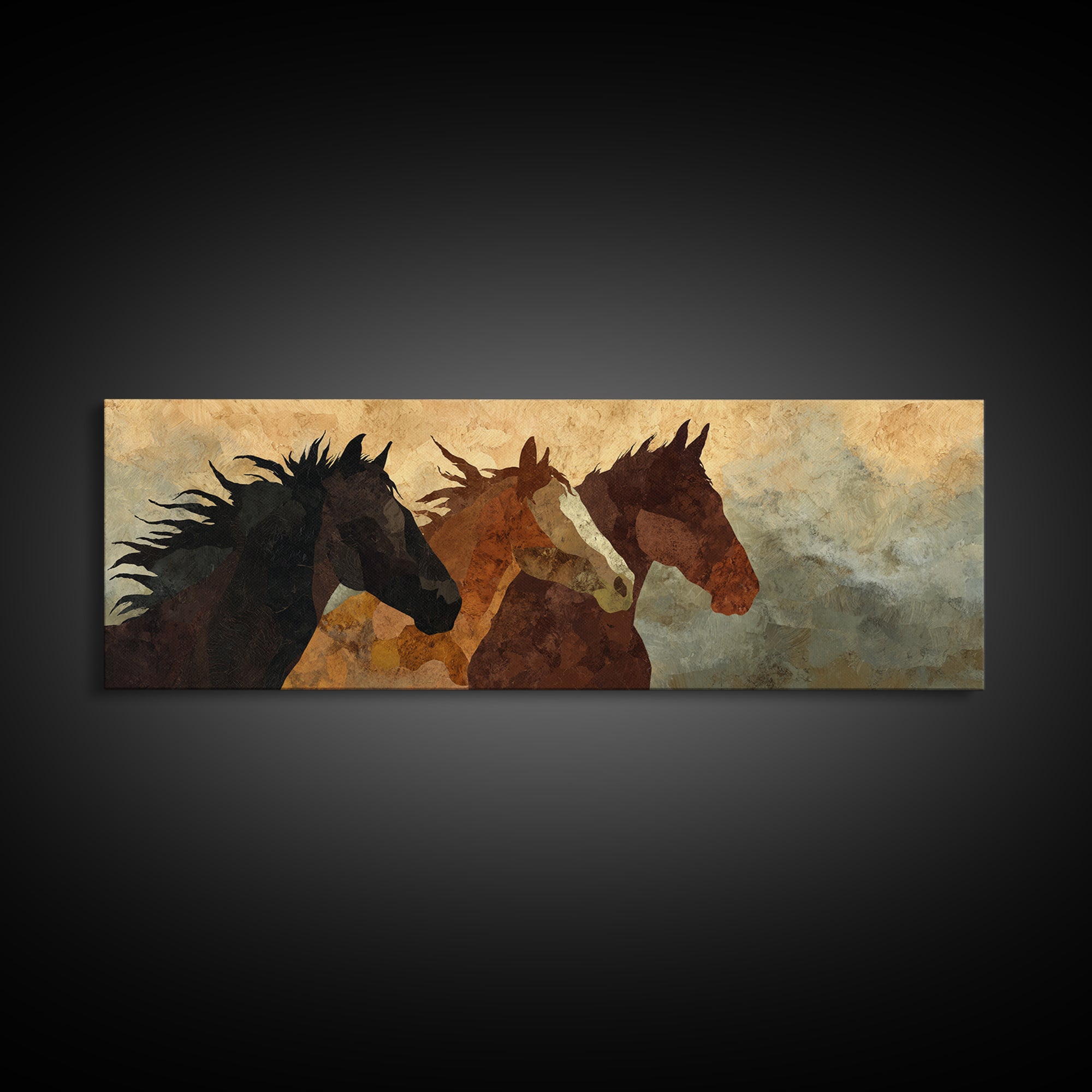 Statement Horse Silhouette Framed Canvas Print, Above Sofa Art, Oversized Wall Art, Living Room Decor, Fine Art, Statement, ASA-3x1-53