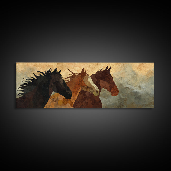Statement Horse Silhouette Framed Canvas Print, Above Sofa Art, Oversized Wall Art, Living Room Decor, Fine Art, Statement, ASA-3x1-53