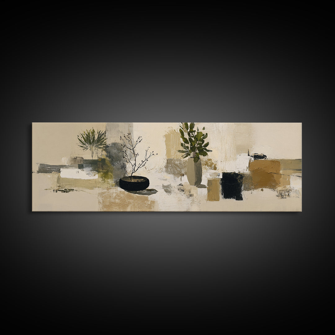 Large Neutral Still Life Canvas Print, Above Sofa Art, Living Room Wall Art, Living Room Decor, Watercolor Art, Statement, ASA-3x1-54