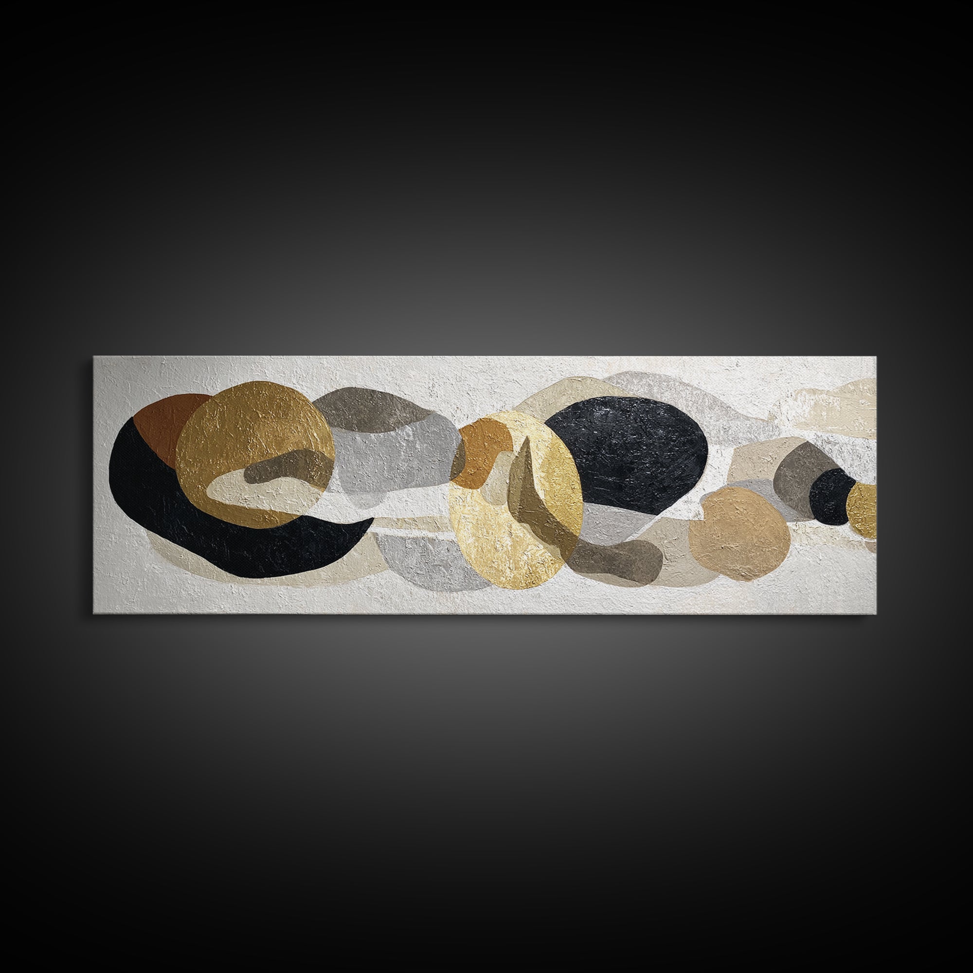 Luxury Monochrome Stone Composition Framed Canvas Print, Above Sofa Art, Textured Painting, Living Room Decor, Statement, ASA-3x1-59