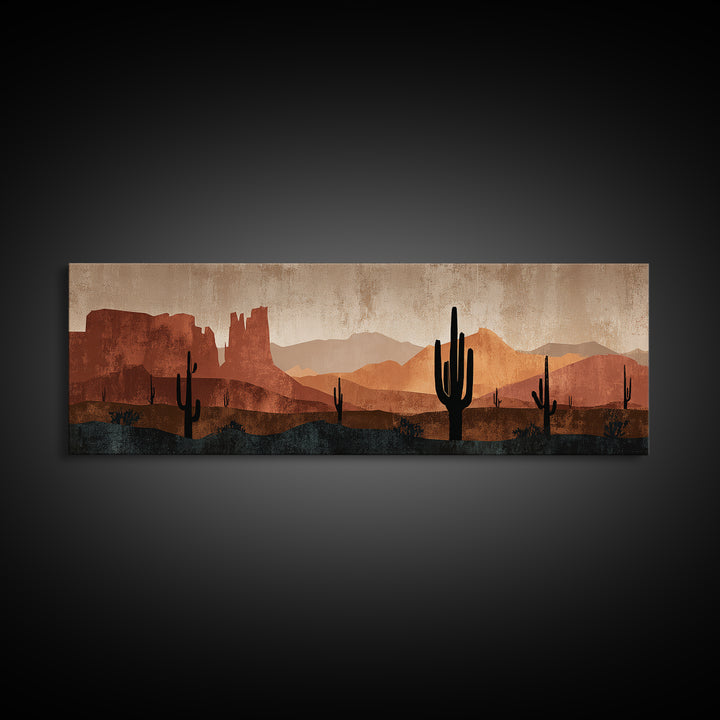 Desert Mesa Panorama Framed Canvas Print, Above Sofa Art, Fine Art Print, Living Room Decor, Oil Painting, Statement, ASA-3x1-60