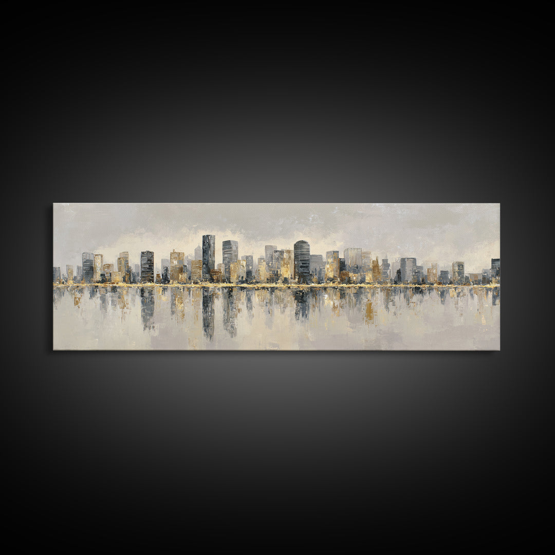 Quiet City Skyline Reduced to Elegant Shapes Canvas Print, Above Sofa Art, Coastal Decor, Living Room Decor, Statement, ASA-3x1-62