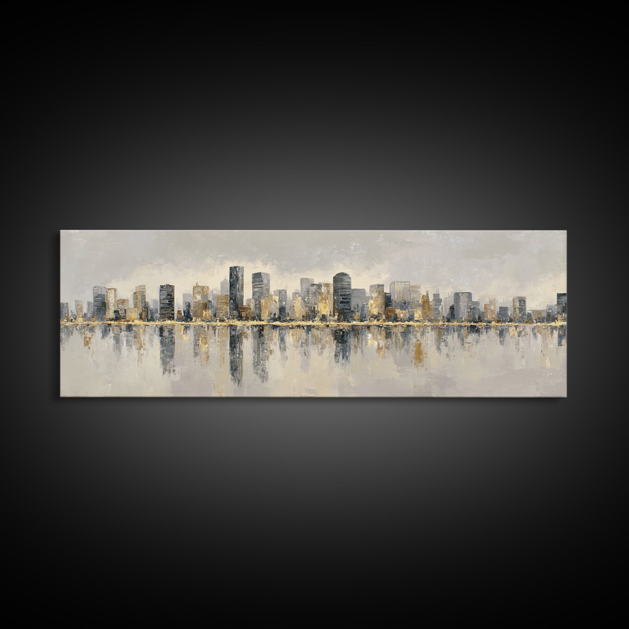Quiet City Skyline Reduced to Elegant Shapes Canvas Print, Above Sofa Art, Coastal Decor, Living Room Decor, Statement, ASA-3x1-62