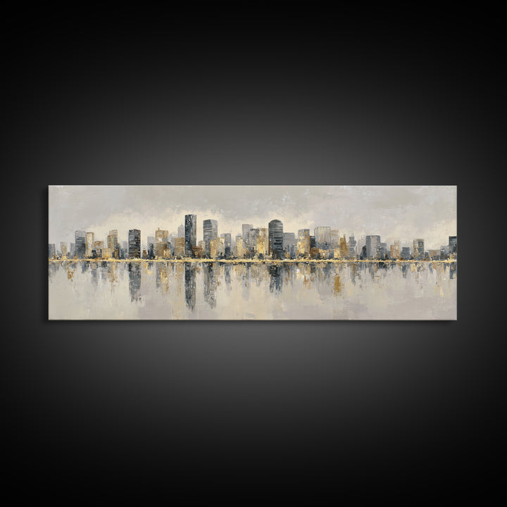 Quiet City Skyline Reduced to Elegant Shapes Canvas Print, Above Sofa Art, Coastal Decor, Living Room Decor, Statement, ASA-3x1-62