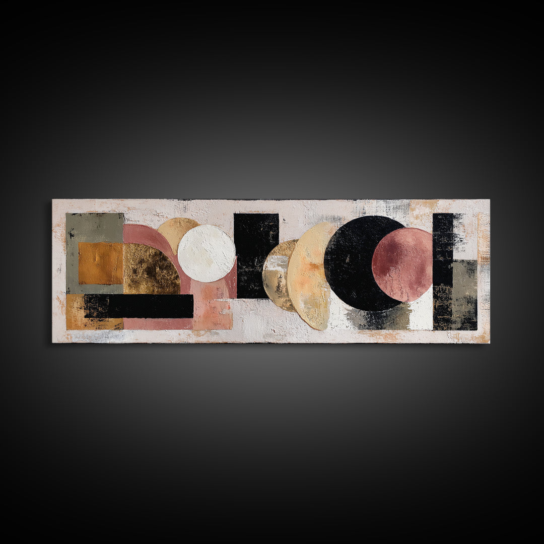 Bold Mid Century Geometric Forms Framed Canvas Print, Above Sofa Art, Living Room Decor, Abstract Art, Statement, ASA-3x1-68