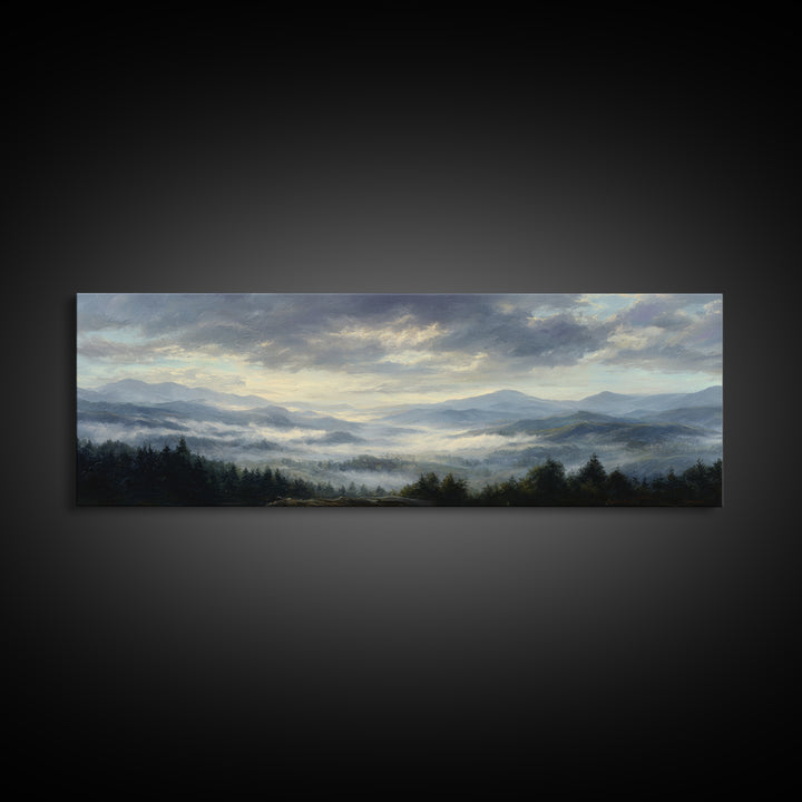 Dramatic Cloudscape over a Distant Valley Framed Canvas Print, Above Sofa Art, Canvas Print, Living Room Decor, Statement, ASA-3x1-69