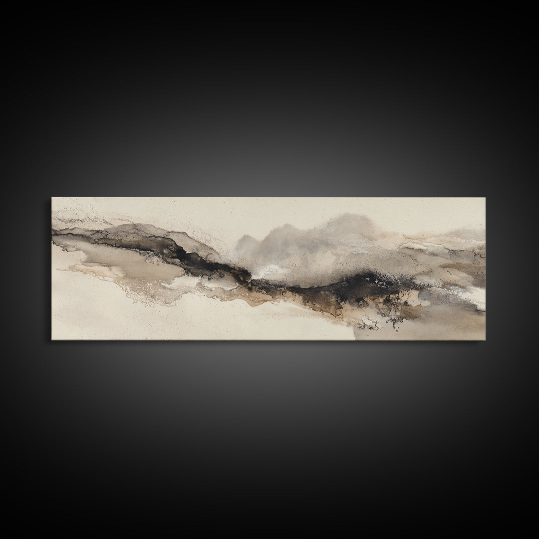 Minimal Black Ink Composition Framed Canvas Print, Above Sofa Art, Minimalist Decor, Living Room Decor, Fine Art, Statement, ASA-3x1-72