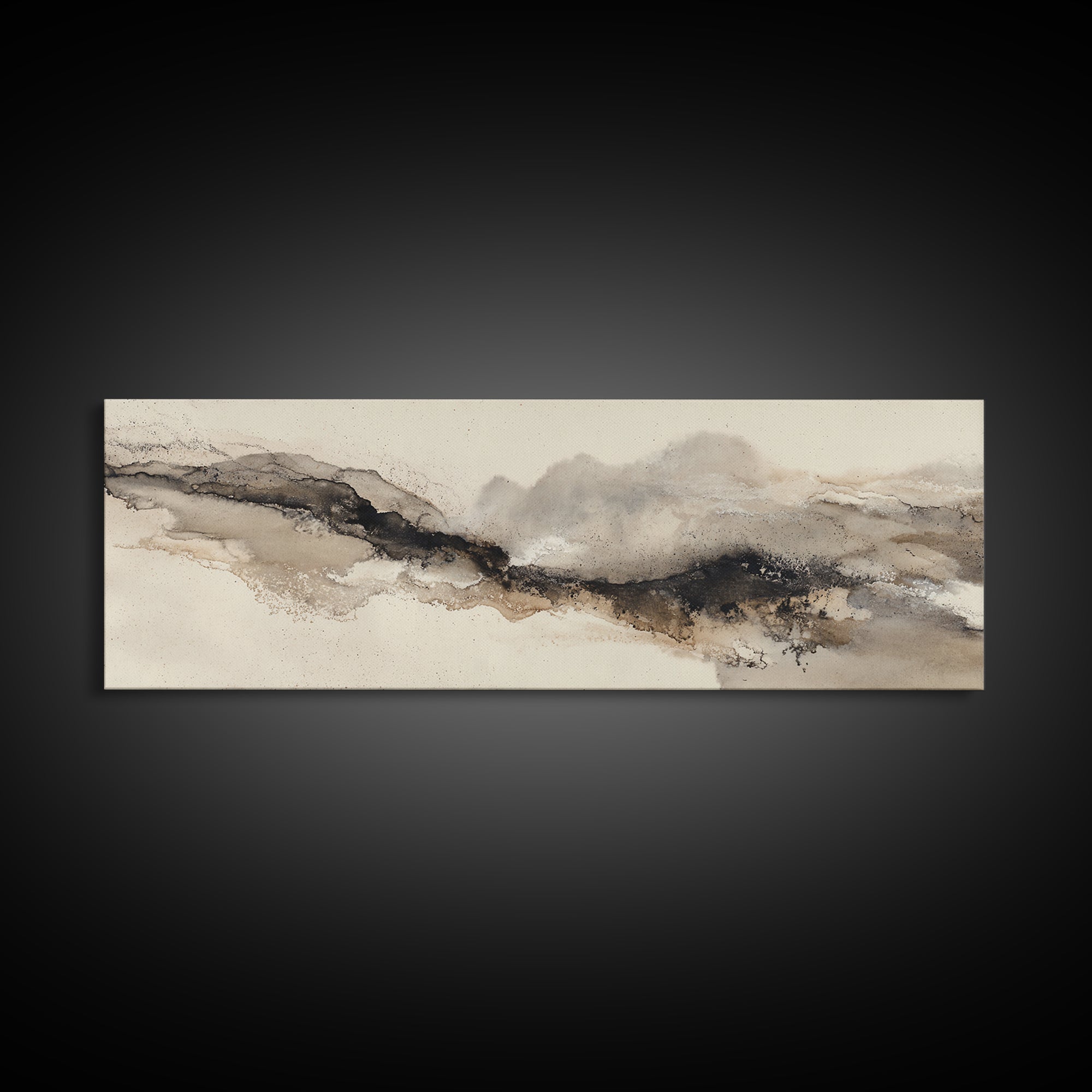 Minimal Black Ink Composition Framed Canvas Print, Above Sofa Art, Minimalist Decor, Living Room Decor, Fine Art, Statement, ASA-3x1-72