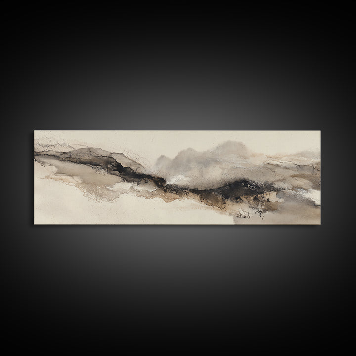 Minimal Black Ink Composition Framed Canvas Print, Above Sofa Art, Minimalist Decor, Living Room Decor, Fine Art, Statement, ASA-3x1-72