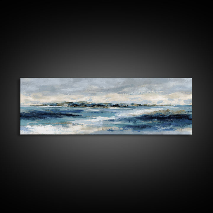 Moody Seascape at Twilight Canvas Print, Above Sofa Art, Contemporary Art, Living Room Decor, Statement, Boho Wall Art, ASA-3x1-76