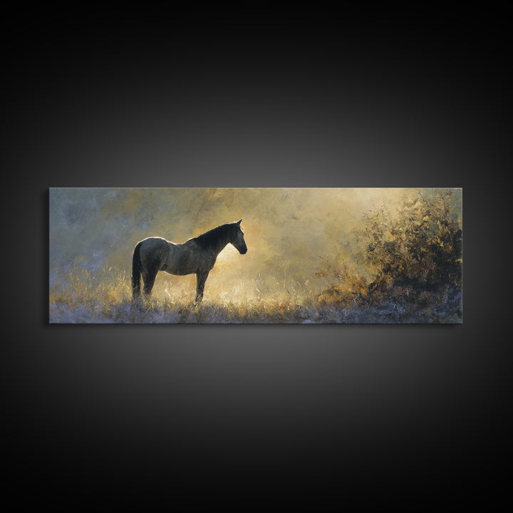 Statement Horse Silhouette Framed Canvas Print, Above Sofa Art, Oversized Wall Art, Living Room Decor, Fine Art, Statement, ASA-3x1-77