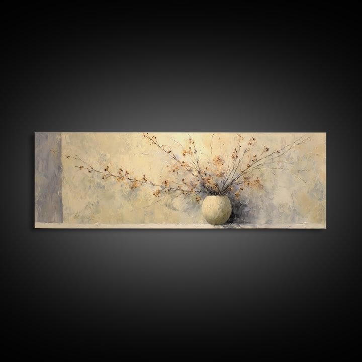 Large Neutral Still Life Canvas Print, Above Sofa Art, Textured Painting, Living Room Decor, Oil Painting, Statement, ASA-3x1-78