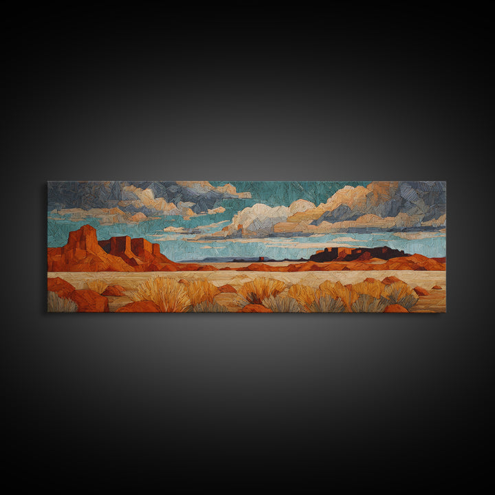 Desert Mesa Panorama Framed Canvas Print, Above Sofa Art, Home Decor, Living Room Decor, Statement, Oversized Wall Art, ASA-3x1-84