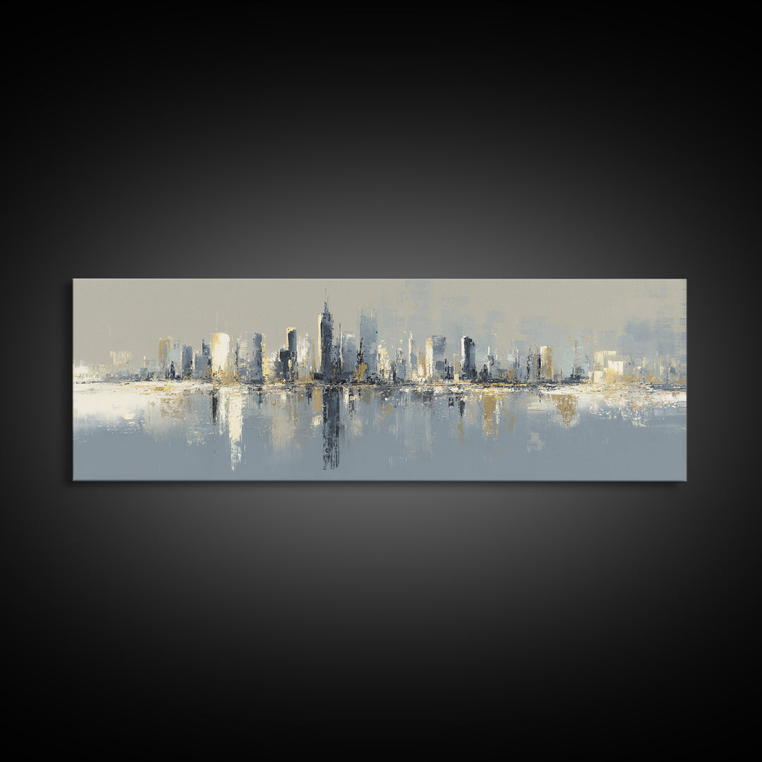 Quiet City Skyline Reduced to Elegant Shapes Canvas Print, Above Sofa Art, Living Room Decor, Abstract Art, Statement, ASA-3x1-86