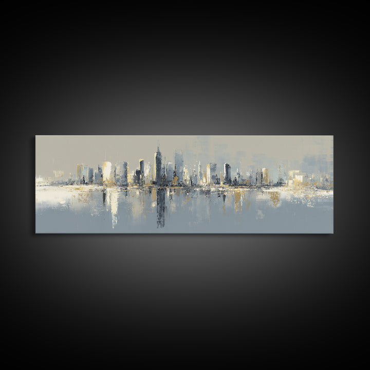 Quiet City Skyline Reduced to Elegant Shapes Canvas Print, Above Sofa Art, Living Room Decor, Abstract Art, Statement, ASA-3x1-86