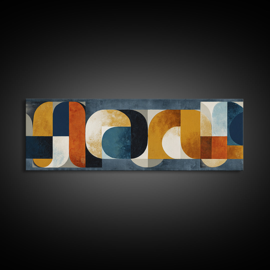 Bold Mid Century Geometric Forms Canvas Print, Above Sofa Art, Mid Century Modern, Living Room Decor, Fine Art, Statement, ASA-3x1-92